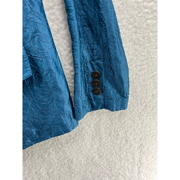 Chicos Womens Suit Jacket Blazer Blue Floral Embroidered Lined Pockets 1 M/8 - Picture 4 of 8